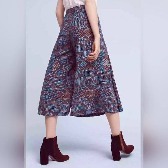 Anthropologie The Essential Culotte Wide Leg Snakeskin Print Pants Size 6 - Picture 2 of 16